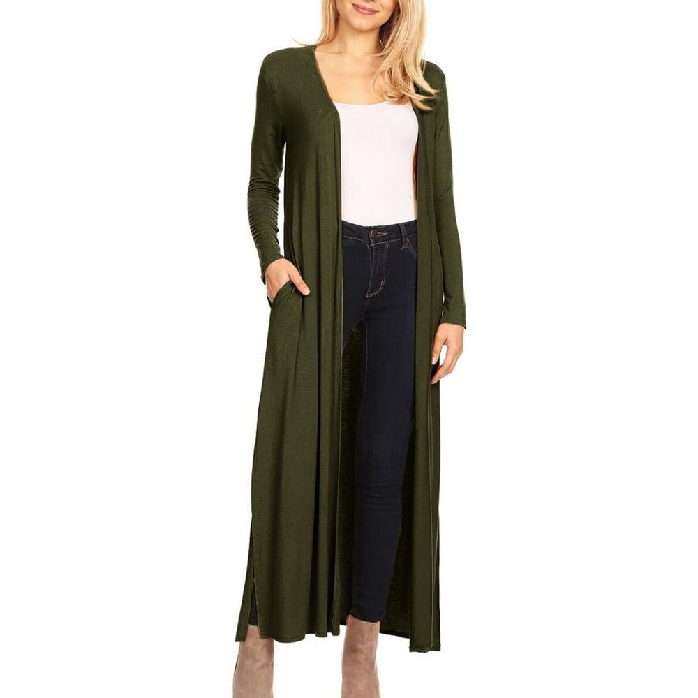 Zara Maxi Drape Open Front Longline Viscose Cardigan Duster Green Size Small EUC